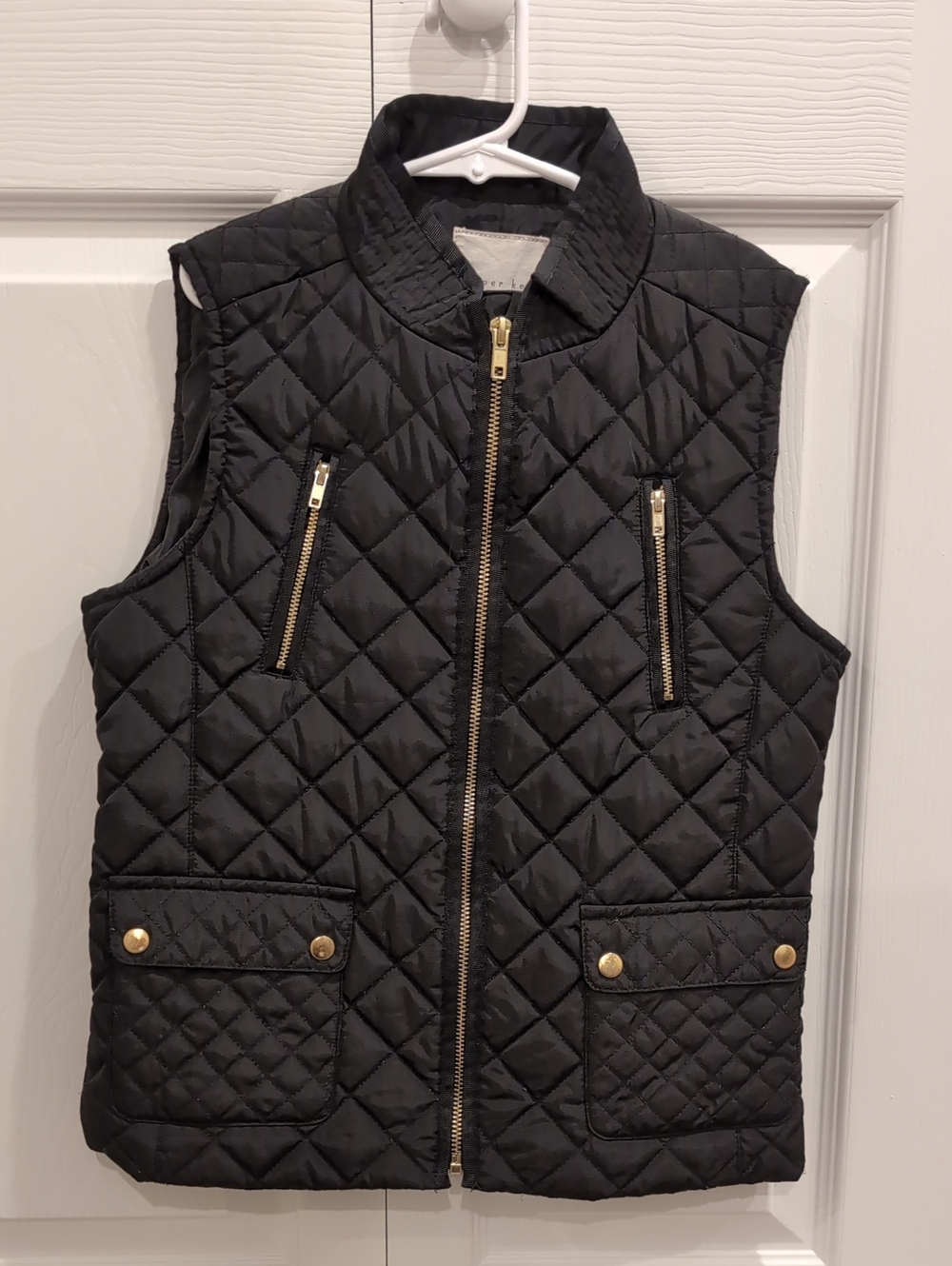 Copper Key Black Quilted Puffer Vest with Gold Hardware